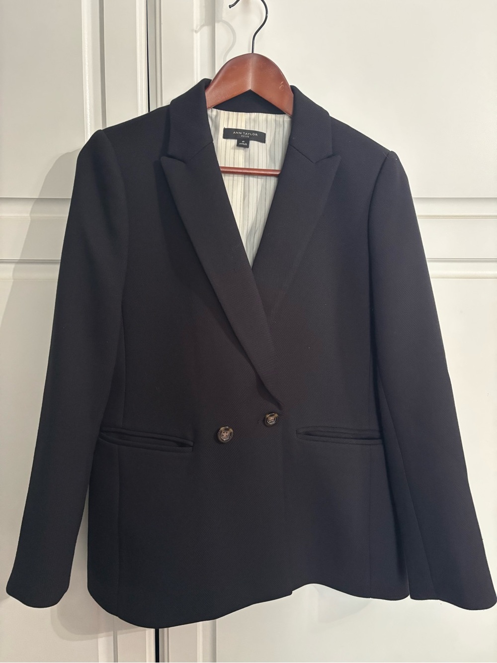 Ann Taylor Black Double-Breasted Suit Jacket